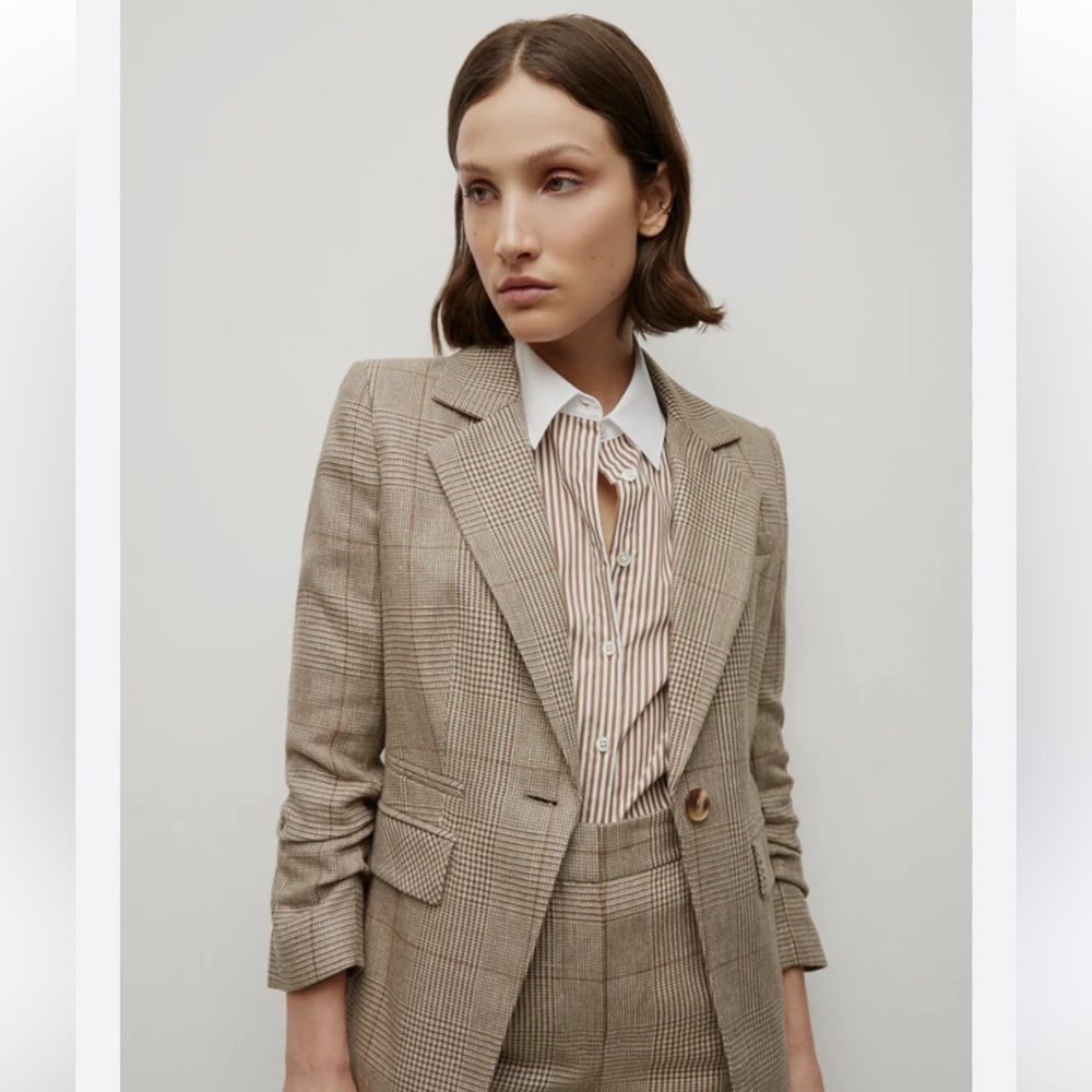 NWT Veronica Beard Battista Houndstooth Dickey Blazer in Ecru and Ochre